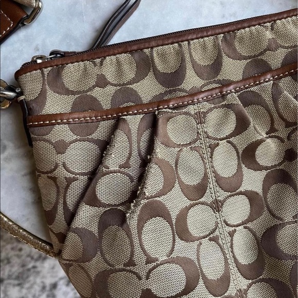 Coach Bags Coach Signature Pleated Khaki Crossbody Bag Poshmark